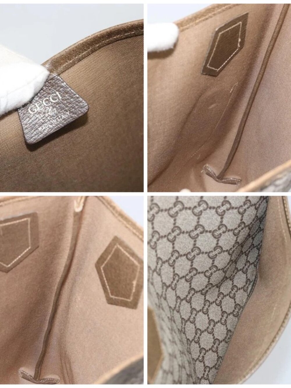 GUCCI GG Plus Supreme Web Sherry Line Tote Bag PVC Beige Gold Auth ka1861 - Picture 15 of 16